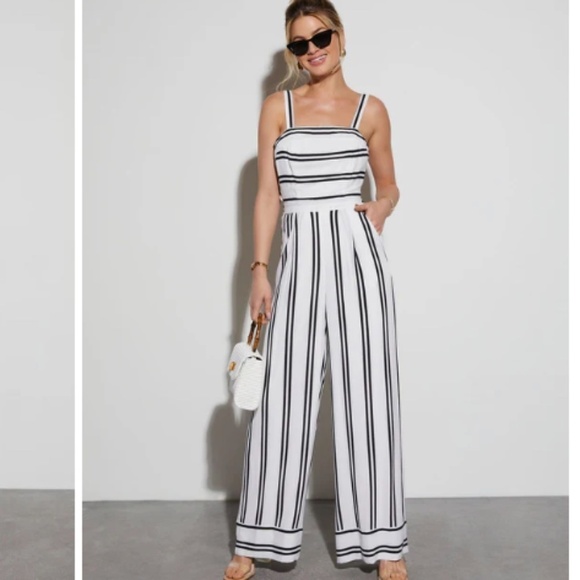 LULUS Striped Chic Casual Brunch Vacation Resort Beach Widely Jumpsuit - Picture 1 of 7